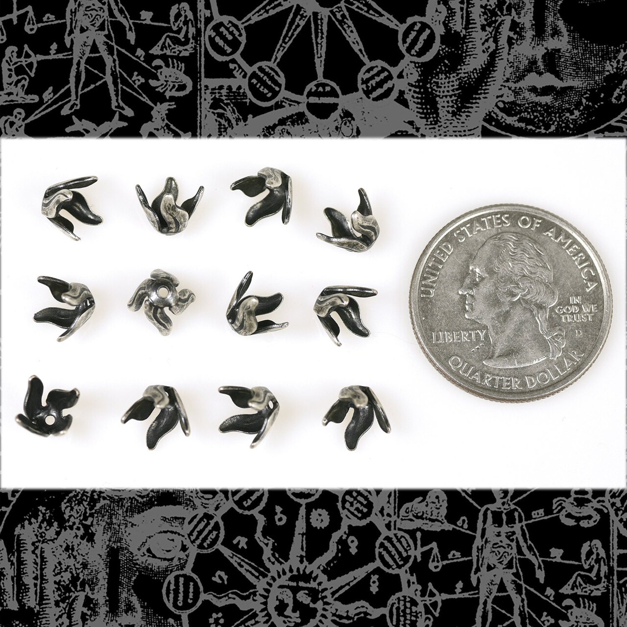 Antiqued Silver Plated Brass 5mm Long Leaf Bead Caps - Set of Twelve - XXX - S-BC39